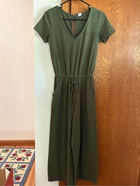 Old Navy Olive Green Short-Sleeve Drawstring Jumpsuit